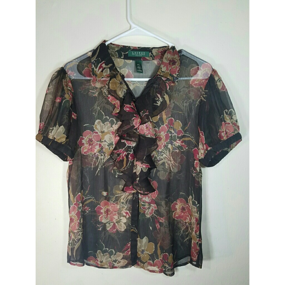 Lauren Ralph Lauren Petite Sheer Floral Bl…